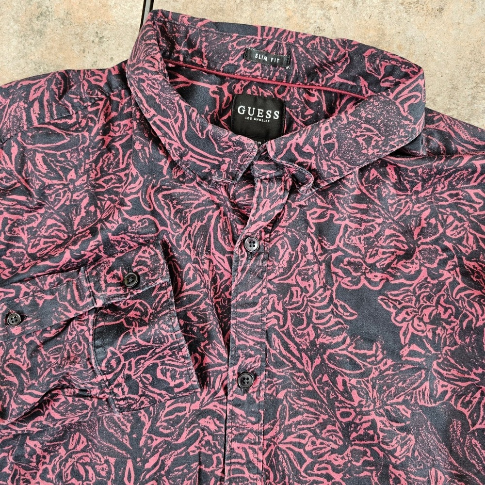 GUESS‎ Mens Slim Fit Long Sleeve Button Down Shirt Bold All Over Print XL
